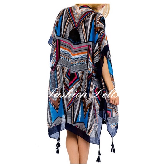 S-XXL🌵Aria Geo Pop Color Tribal Kimono New - Picture 1 of 7